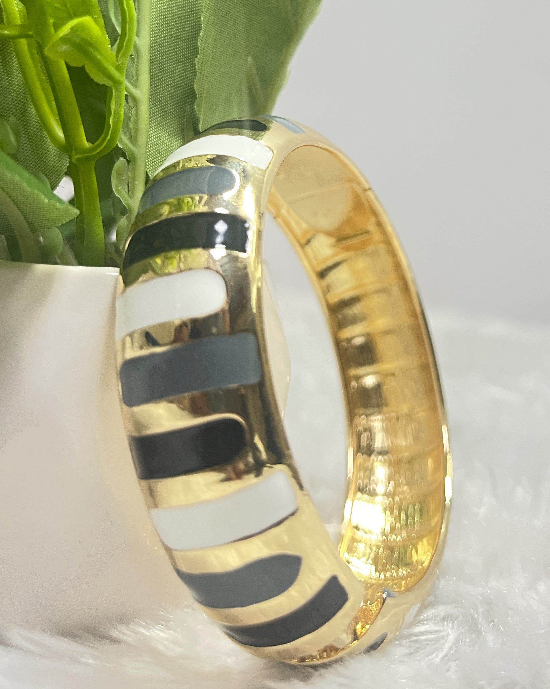 Premium Enamel Striped Gold-Tone Bangle