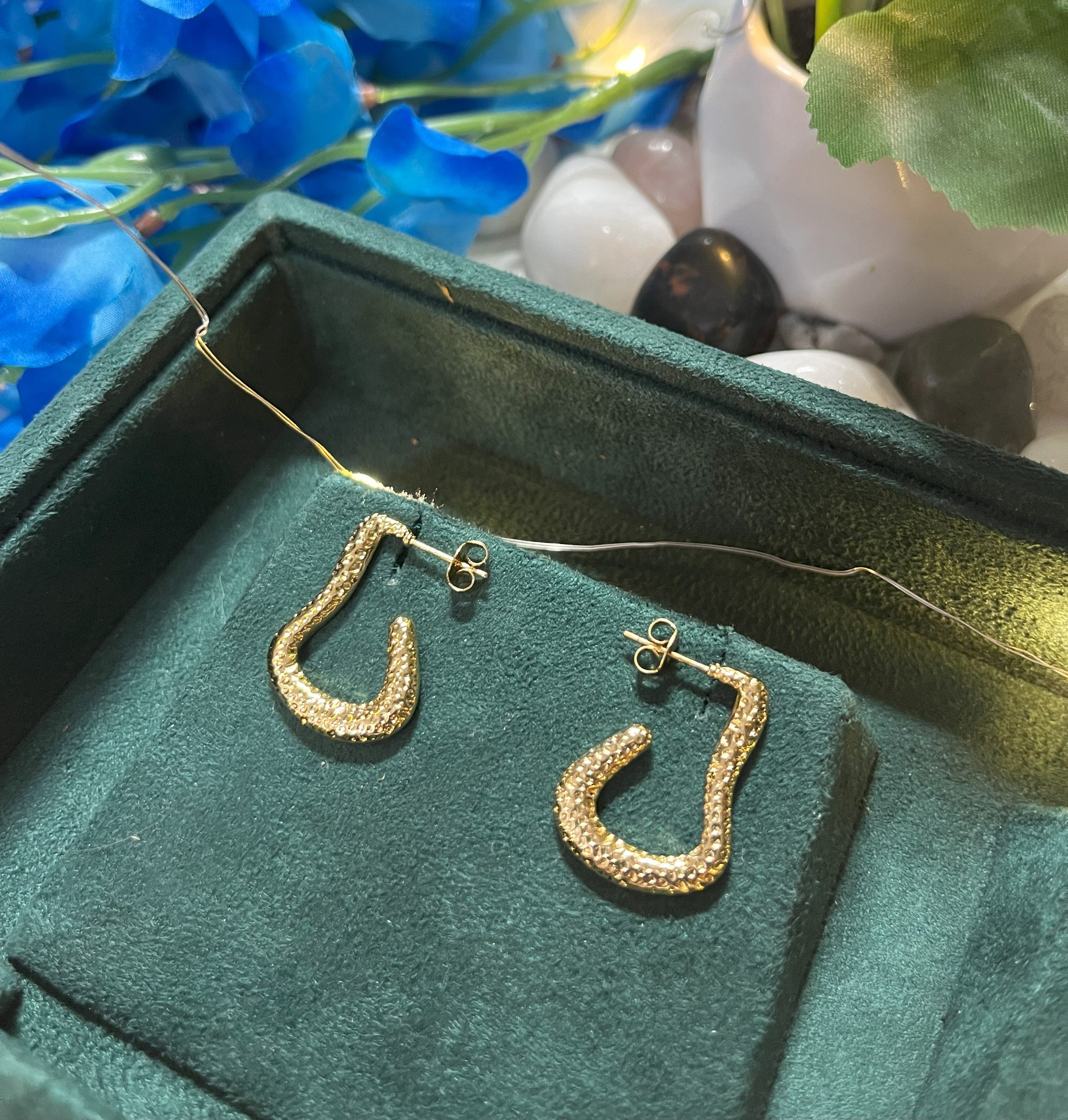 Textured Gold Hoop Drop Earrings