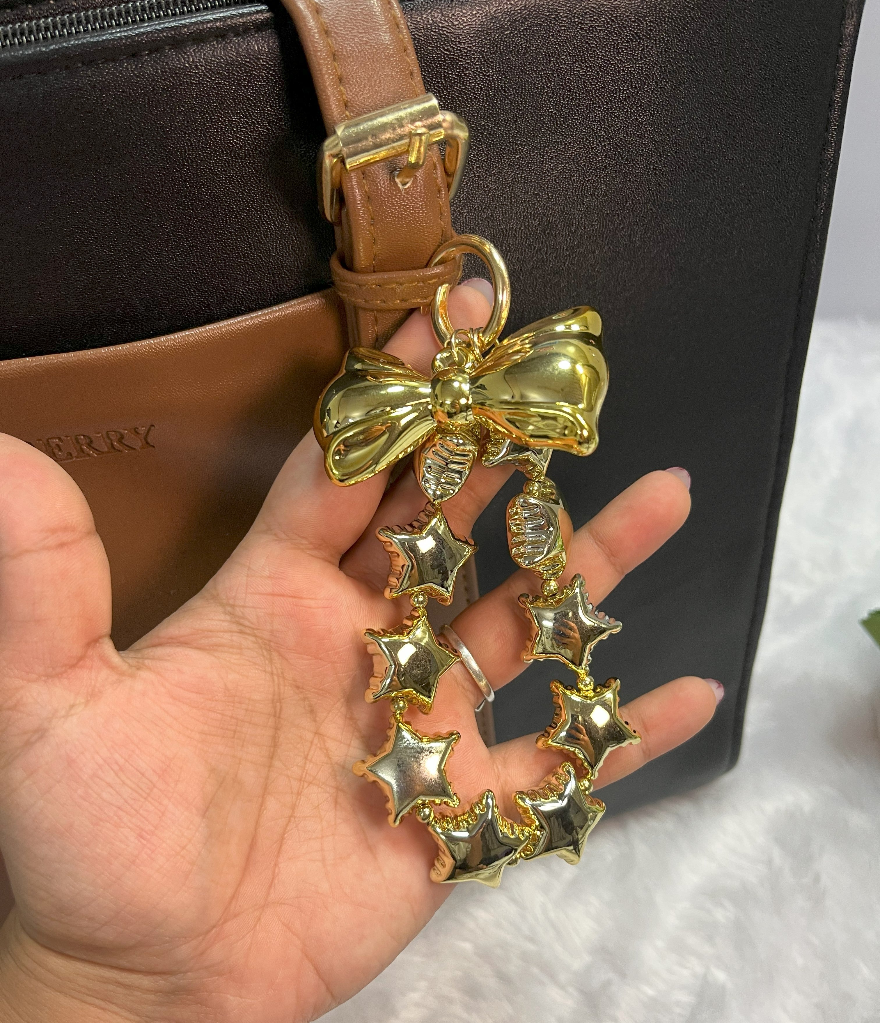 Golden Bow Star Bag Charm