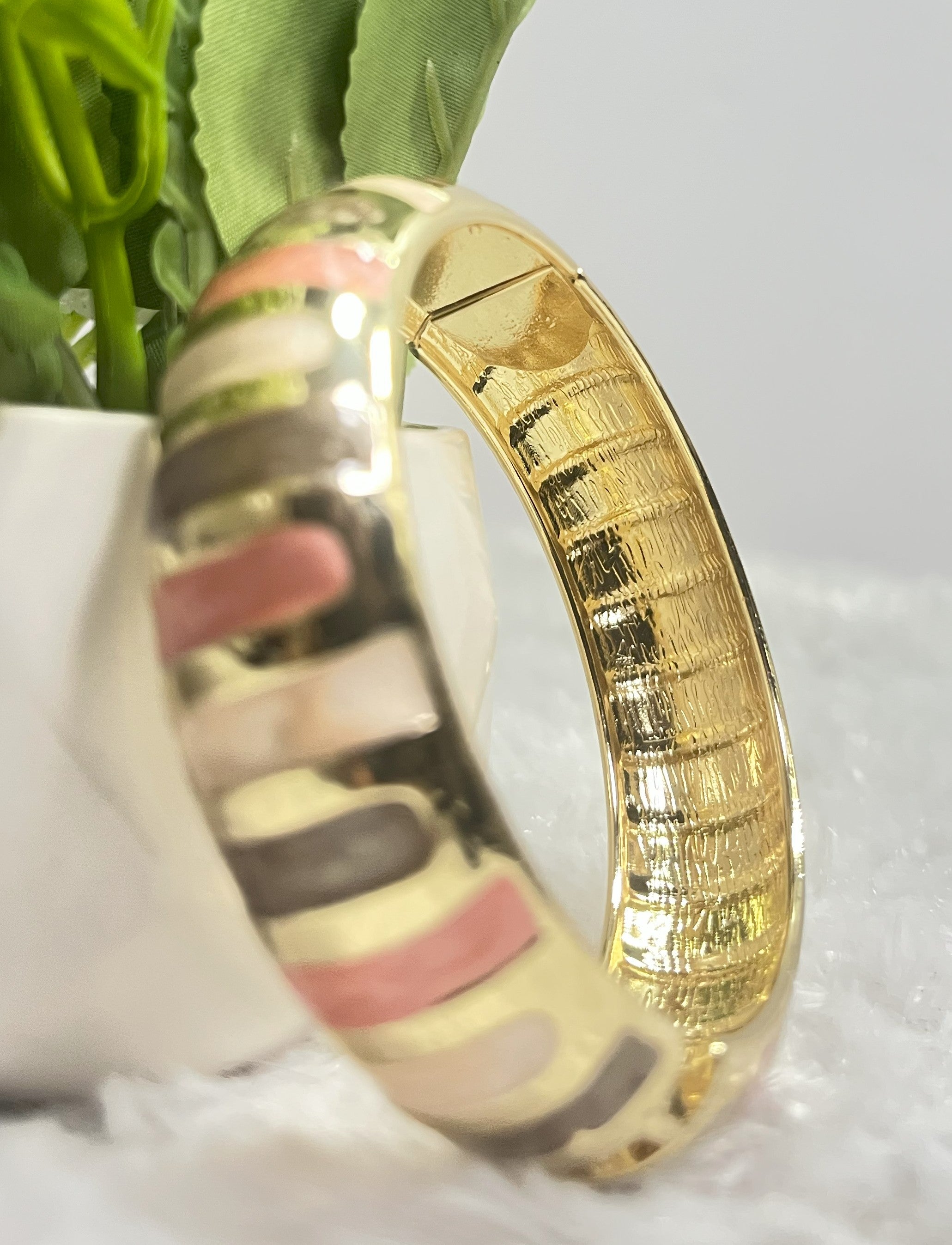Premium Enamel Striped Gold-Tone Bangle