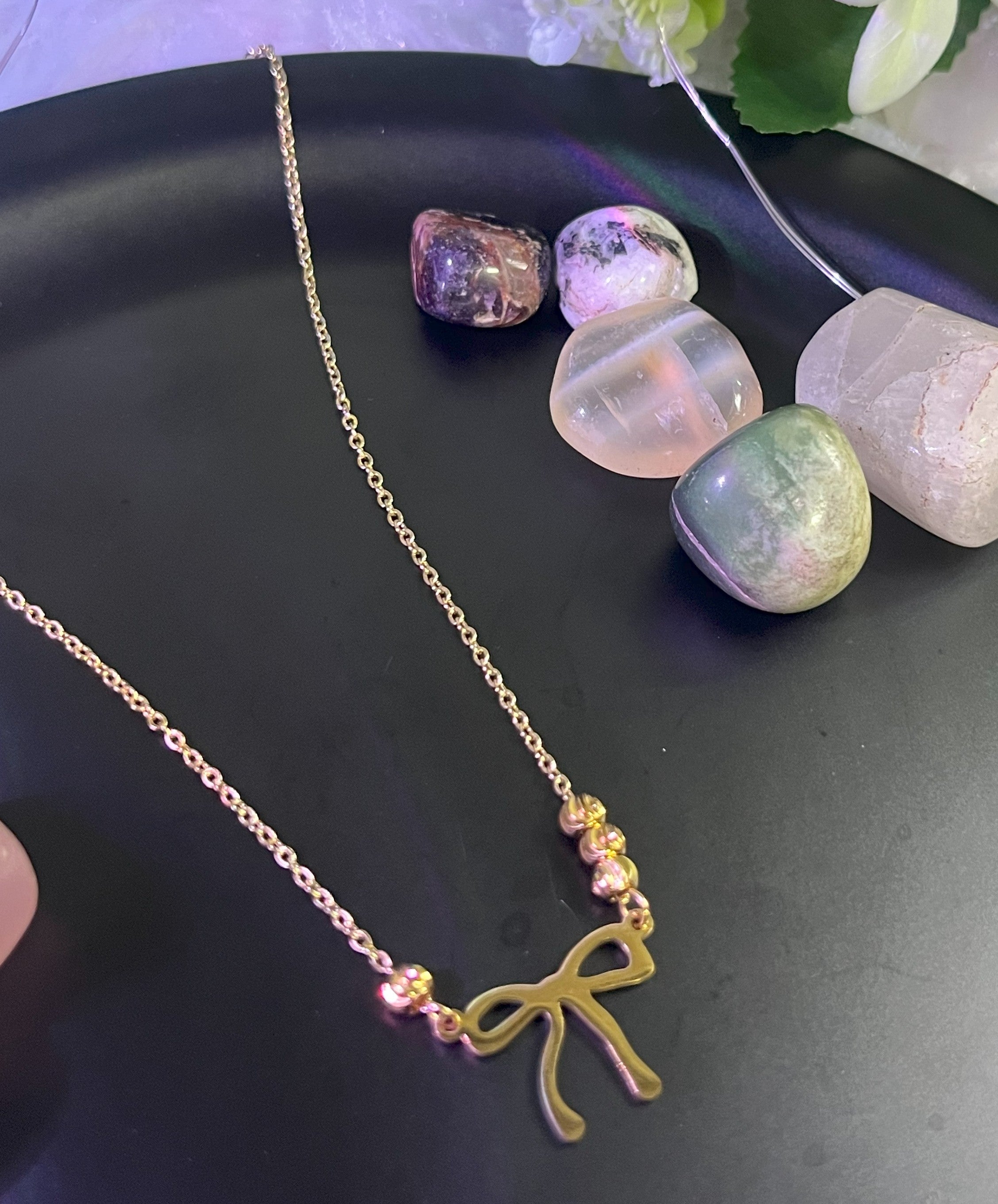 Golden Bow Charm Necklace
