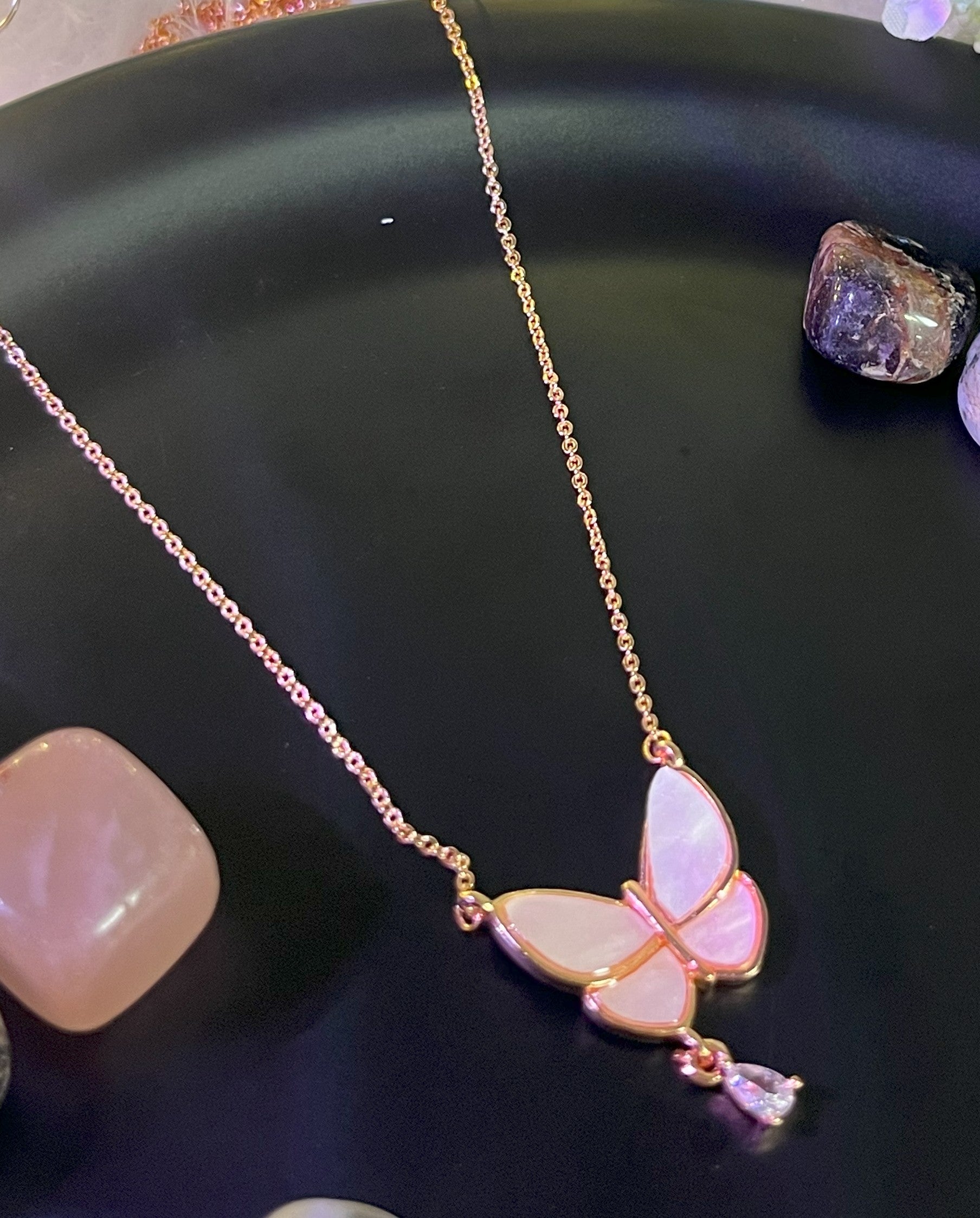 Blush Pink Butterfly Charm Necklace