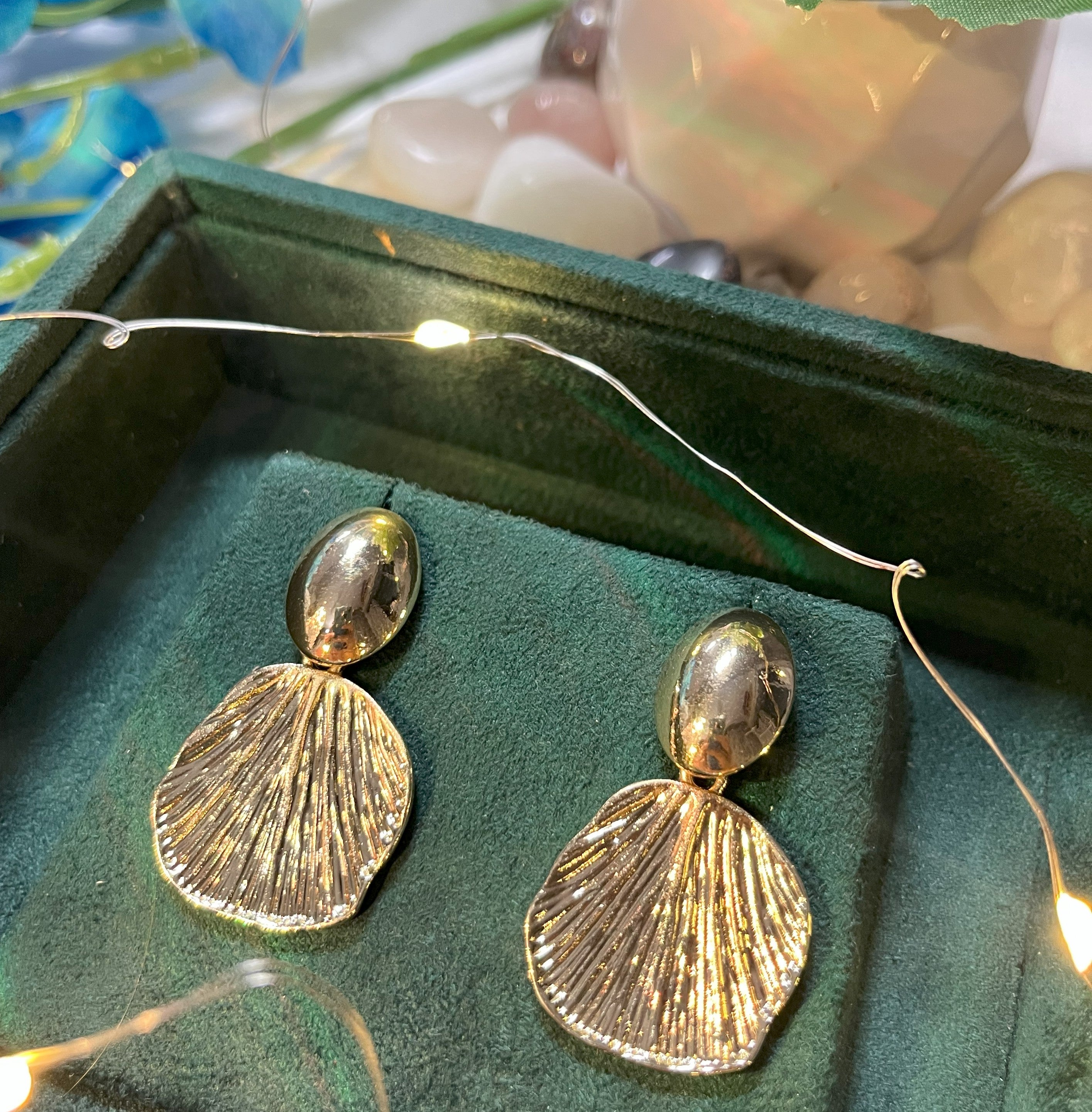 Gold Textured Fan Earrings – Premium Statement Piece | Anti-Tarnish Finish