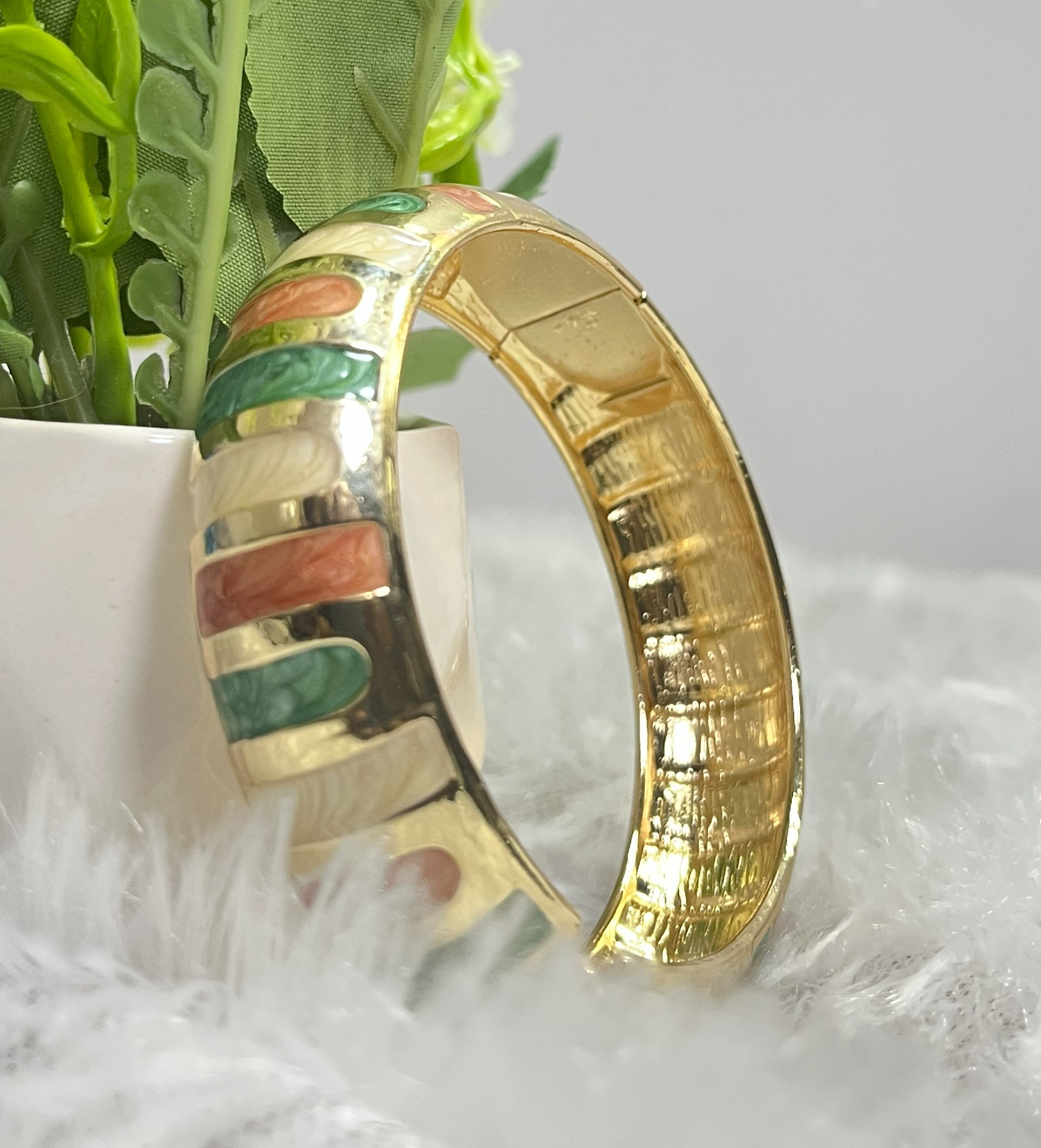 Premium Enamel Striped Gold-Tone Bangle