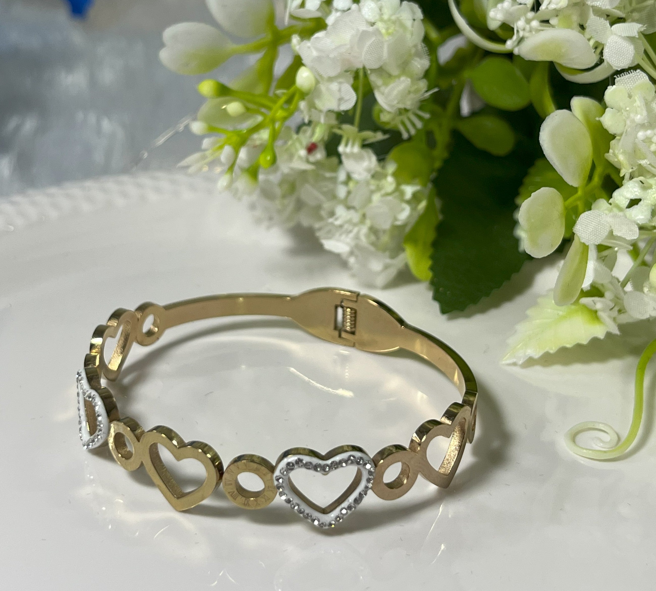 Eternal Hearts Kada – Gold & Stone Embellished