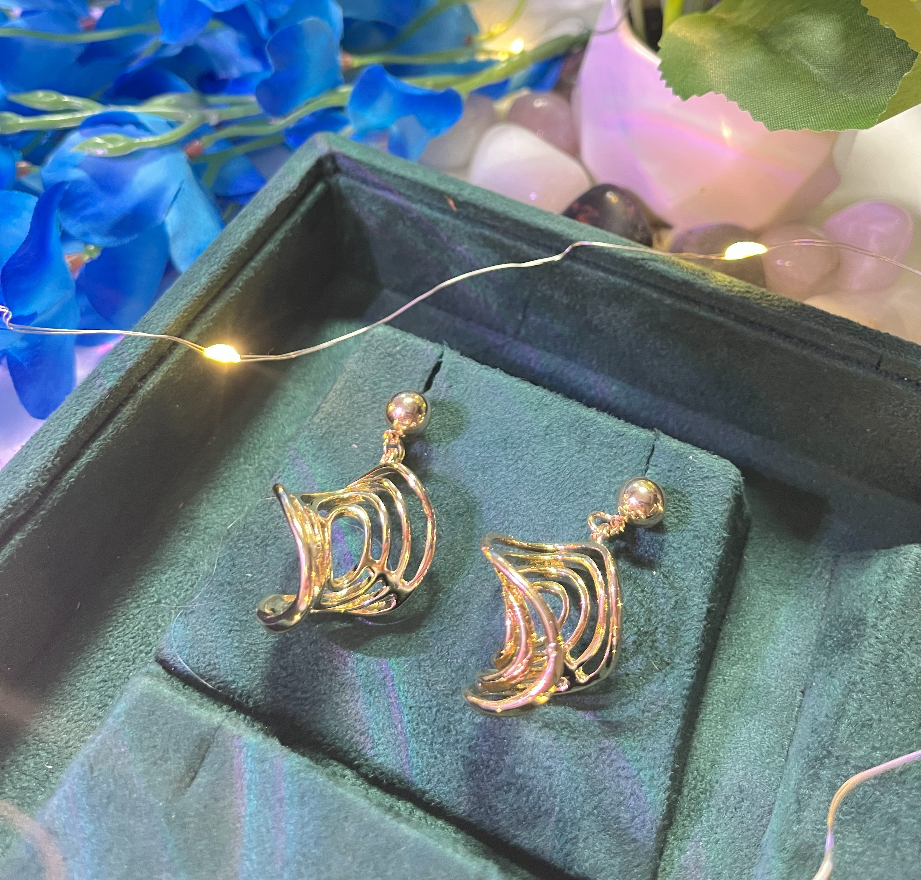 Golden Spiral Wave Drop Earrings
