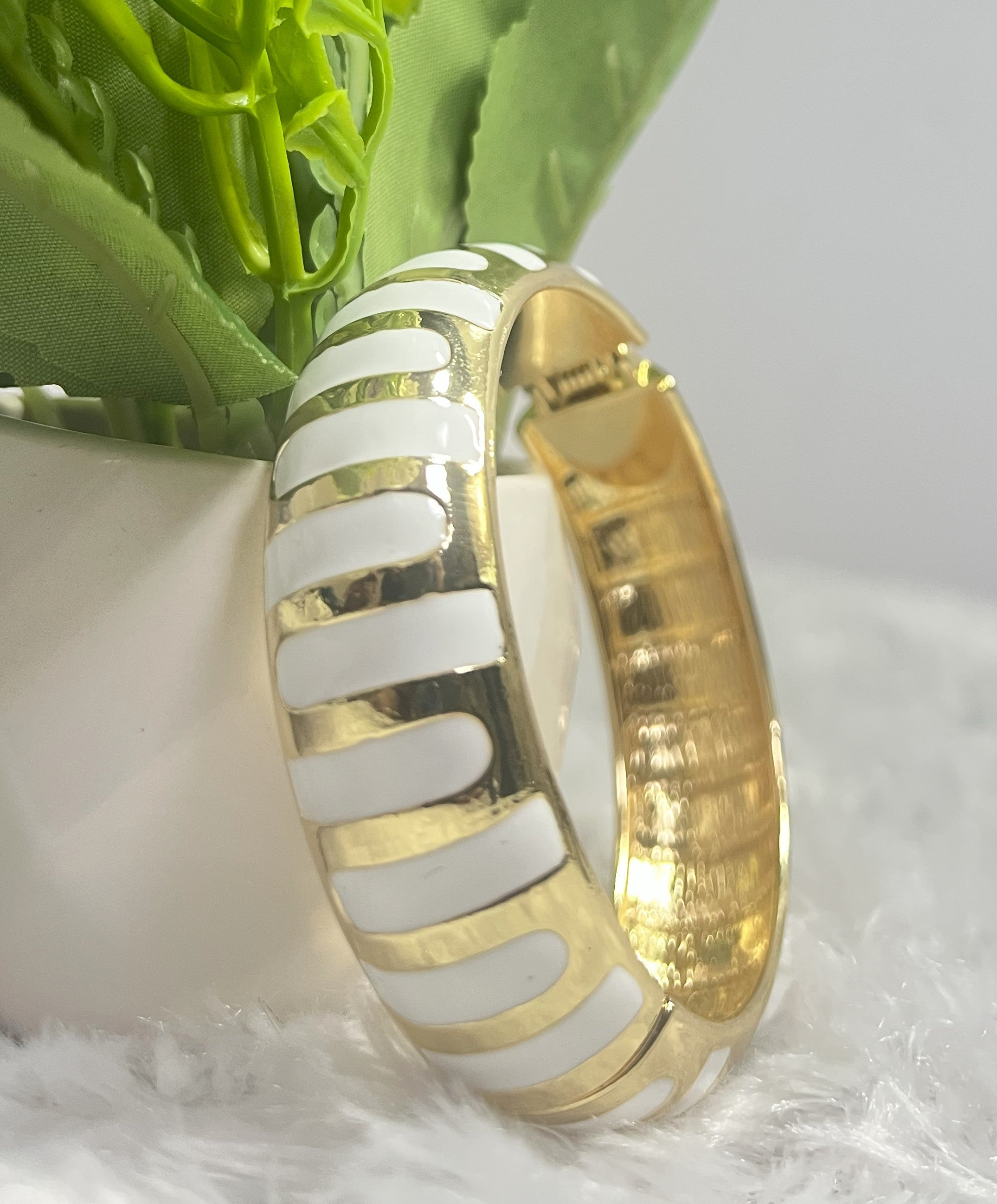 Premium Enamel Striped Gold-Tone Bangle